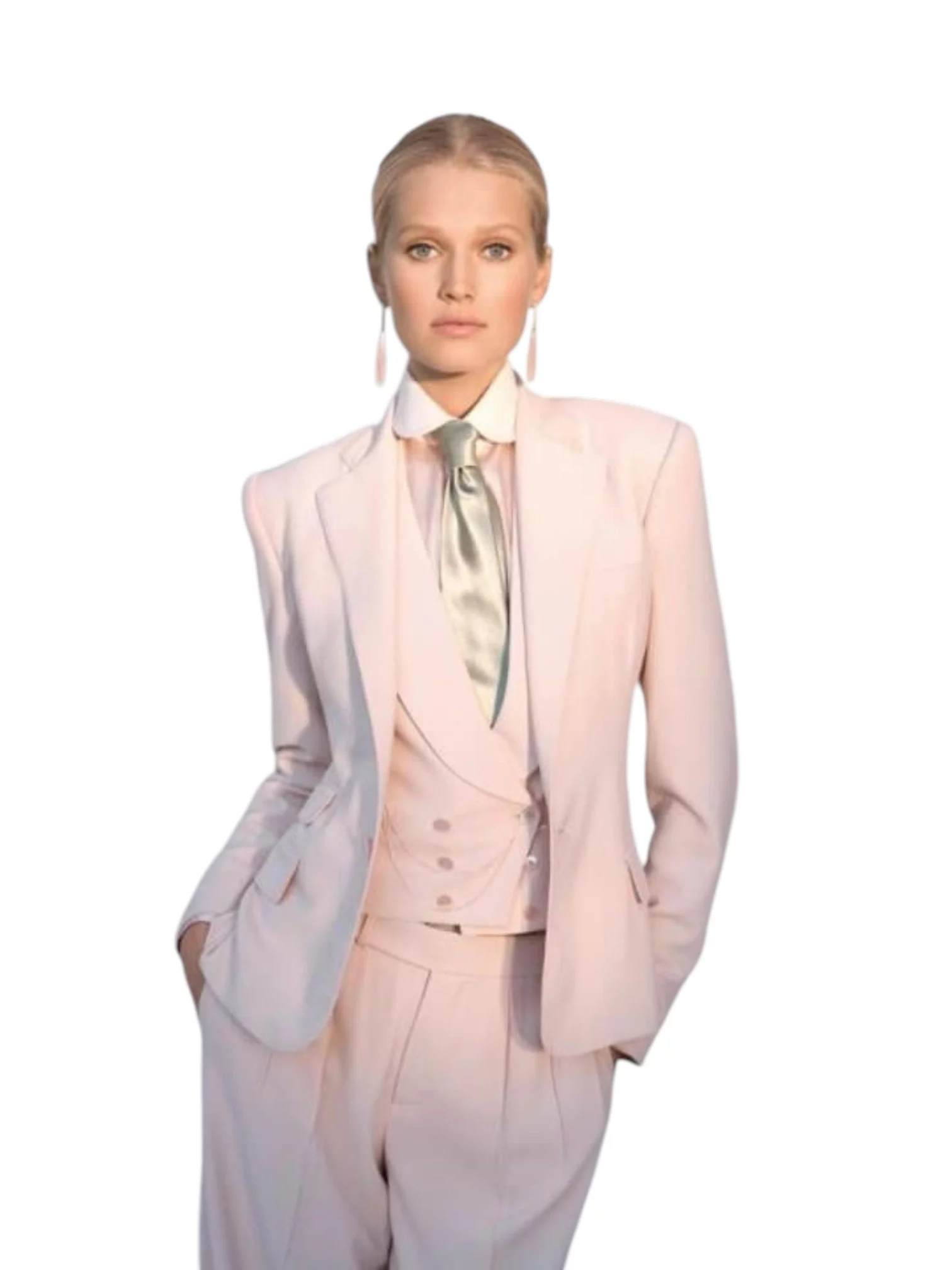 Dames trouwpak wit met dubbele sluiting 