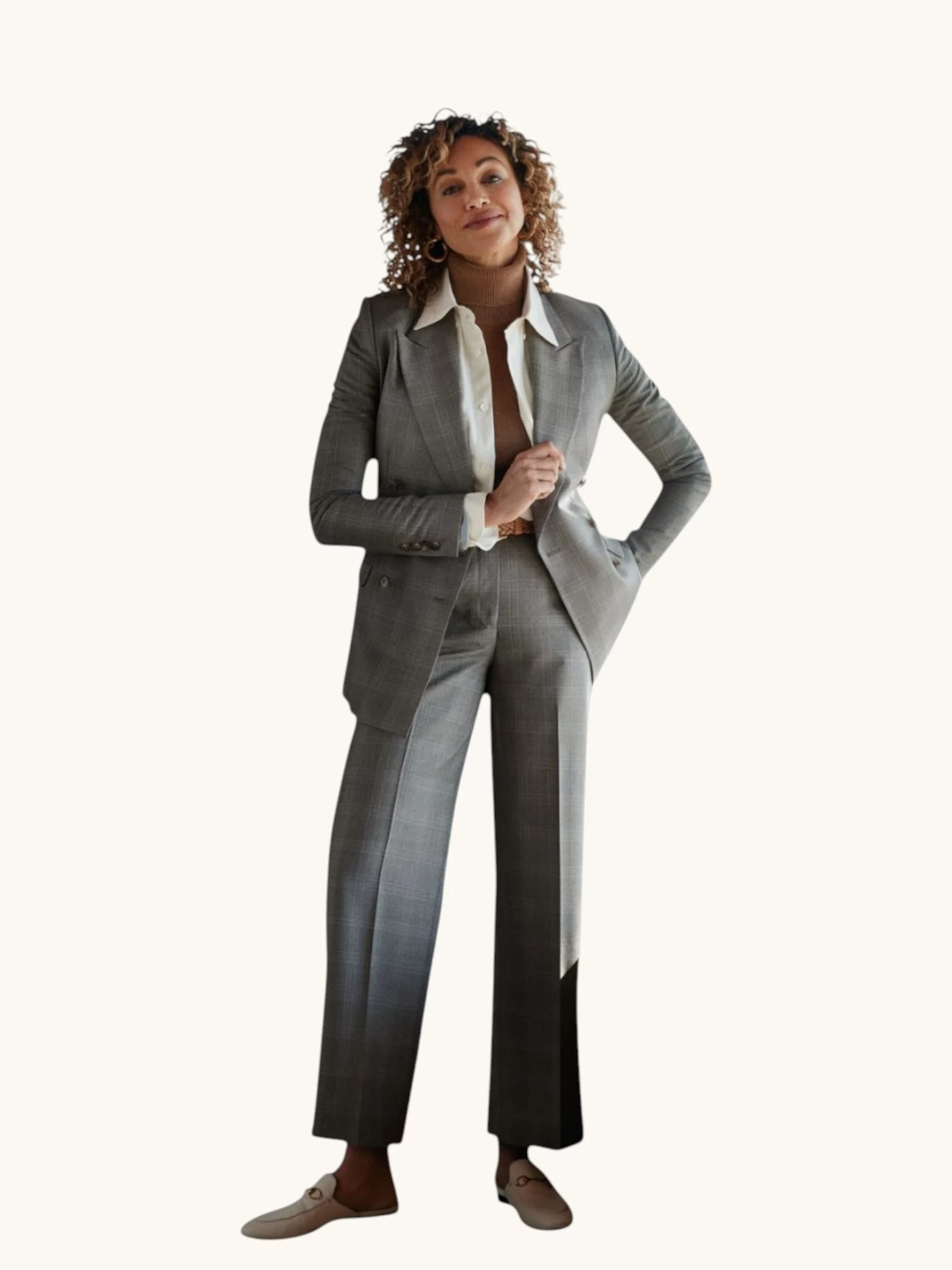 Dames trouwpak op maat gemaakt grijs met blouse 