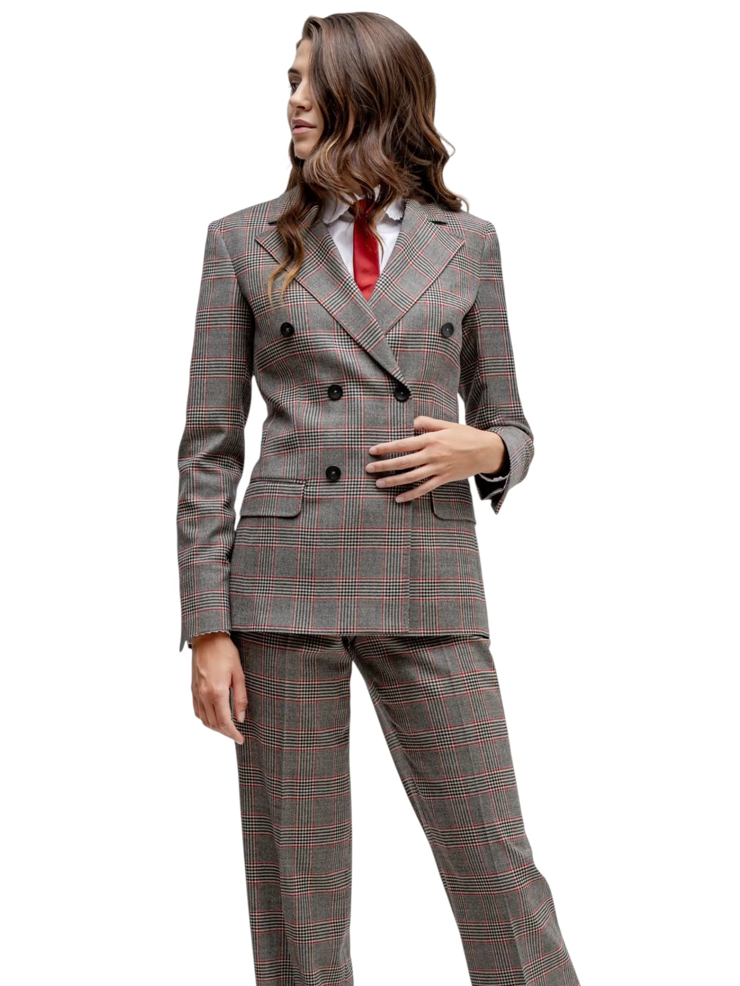 Pak vrouw zakelijk met stropdas en blazer met dubbele sluiting