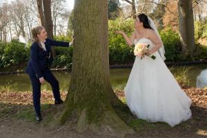 Dames trouwkostuum met gilet op maat gemaakt