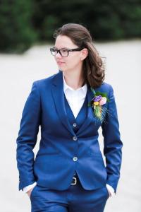 Trouwkostuum vrouw op maat gemaakt voor gay bruid Kirsty