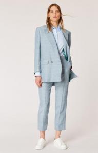 Vrouwelijk broekpak bruidspak gemaakt van Loro Piana licht blauw