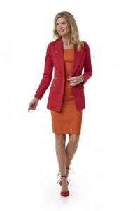 Vrouwelijk zakelijke jurk met colbert in rood en oranje